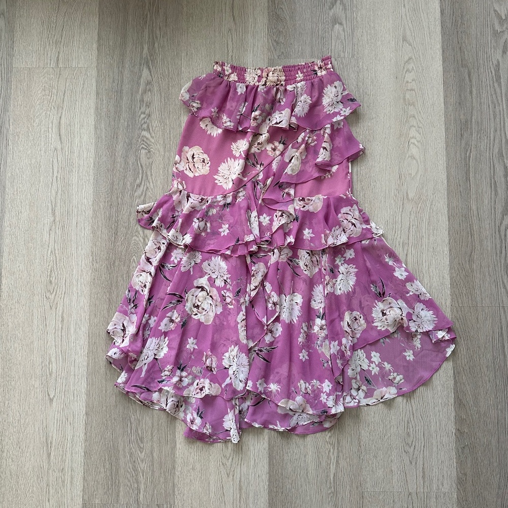 MISA Los Angeles Pink & Navy Floral Ruffle Midi Skirt Size SM, VALENTINE'S DAY! - Picture 5 of 7